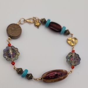 Handmade Boho Earthtone Beaded Bracelet 7.5"